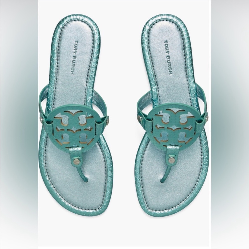 Tory Burch Metallic Teal Miller Sandals